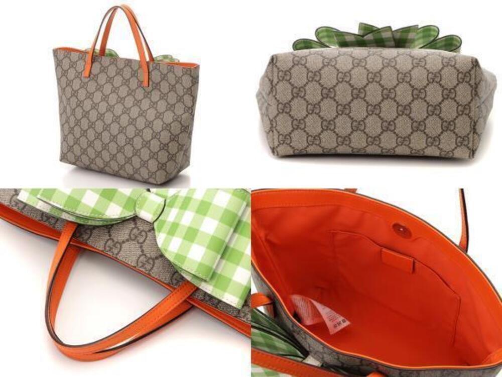 Gucci Bow Handbag Ribbon Beige Tote Orange Cream